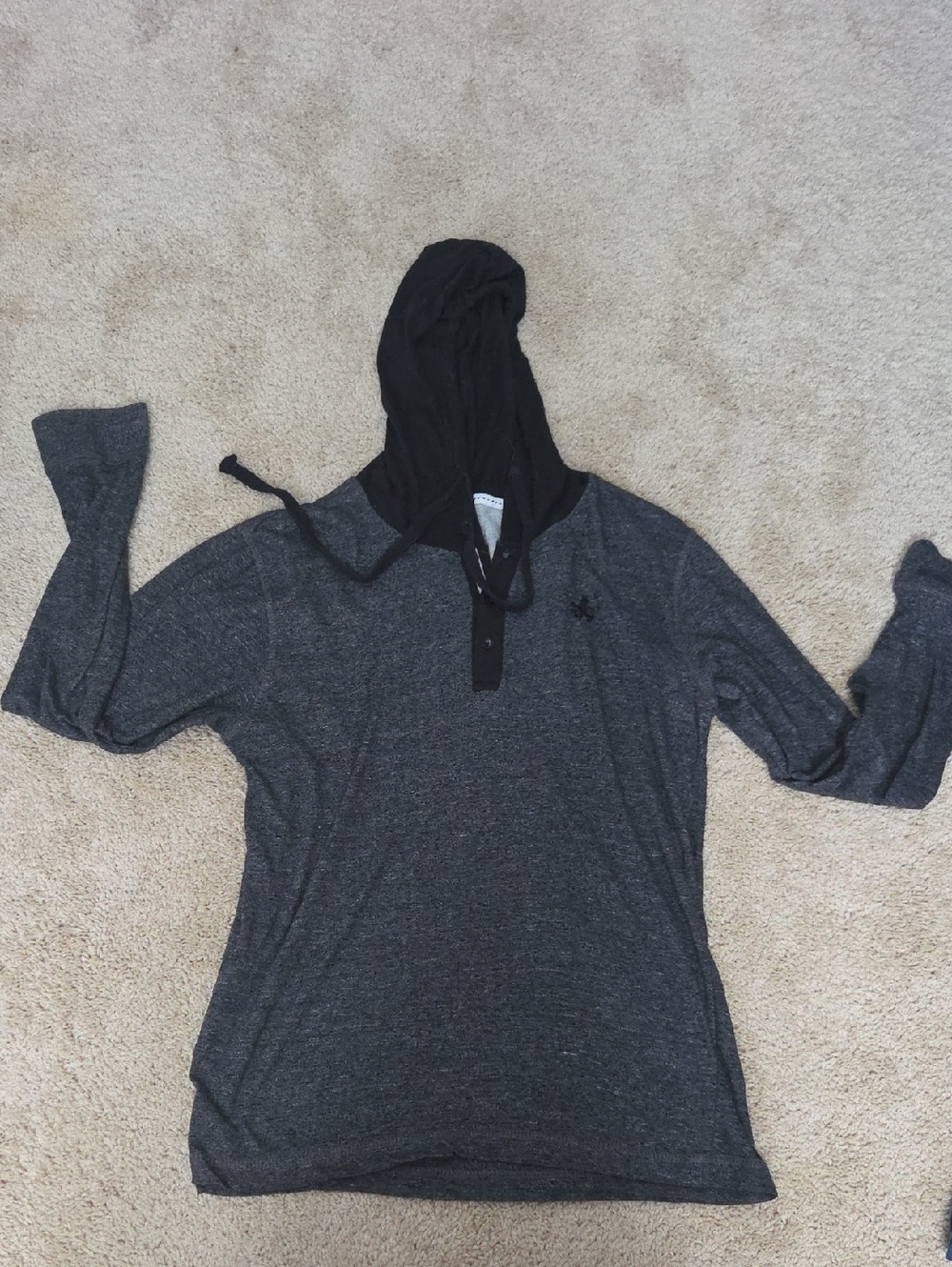 Medium Dark Gray Hooded Long Sleeve Lightweight Pullover